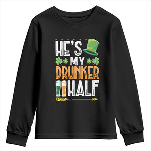 St Patrick's Day Couple Matching Youth Sweatshirt He's My Drunker Half TS09 Black Print Your Wear