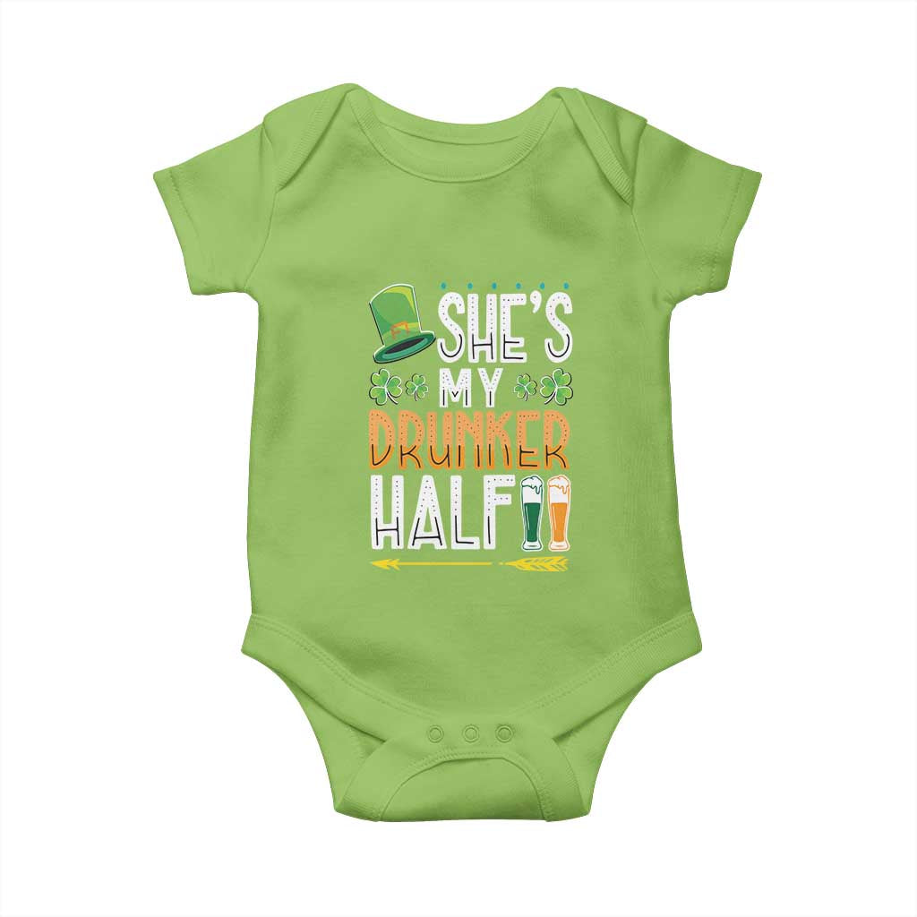St Patrick's Day Couple Matching Baby Onesie She's My Drunker Half TS09 Lime Print Your Wear