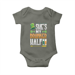St Patrick's Day Couple Matching Baby Onesie She's My Drunker Half TS09 Military Green Print Your Wear