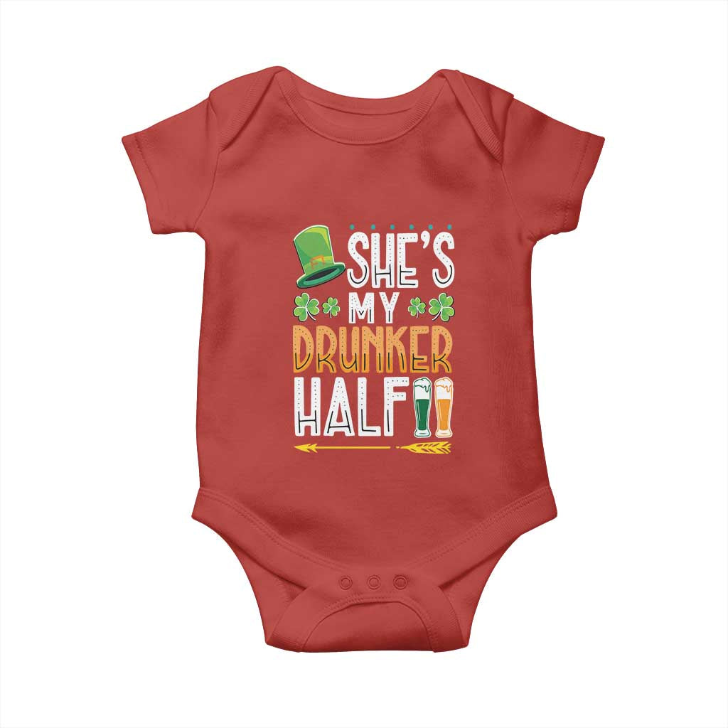 St Patrick's Day Couple Matching Baby Onesie She's My Drunker Half TS09 Red Print Your Wear