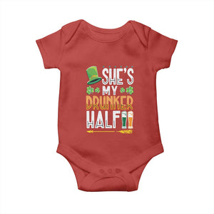 St Patrick's Day Couple Matching Baby Onesie She's My Drunker Half TS09 Red Print Your Wear