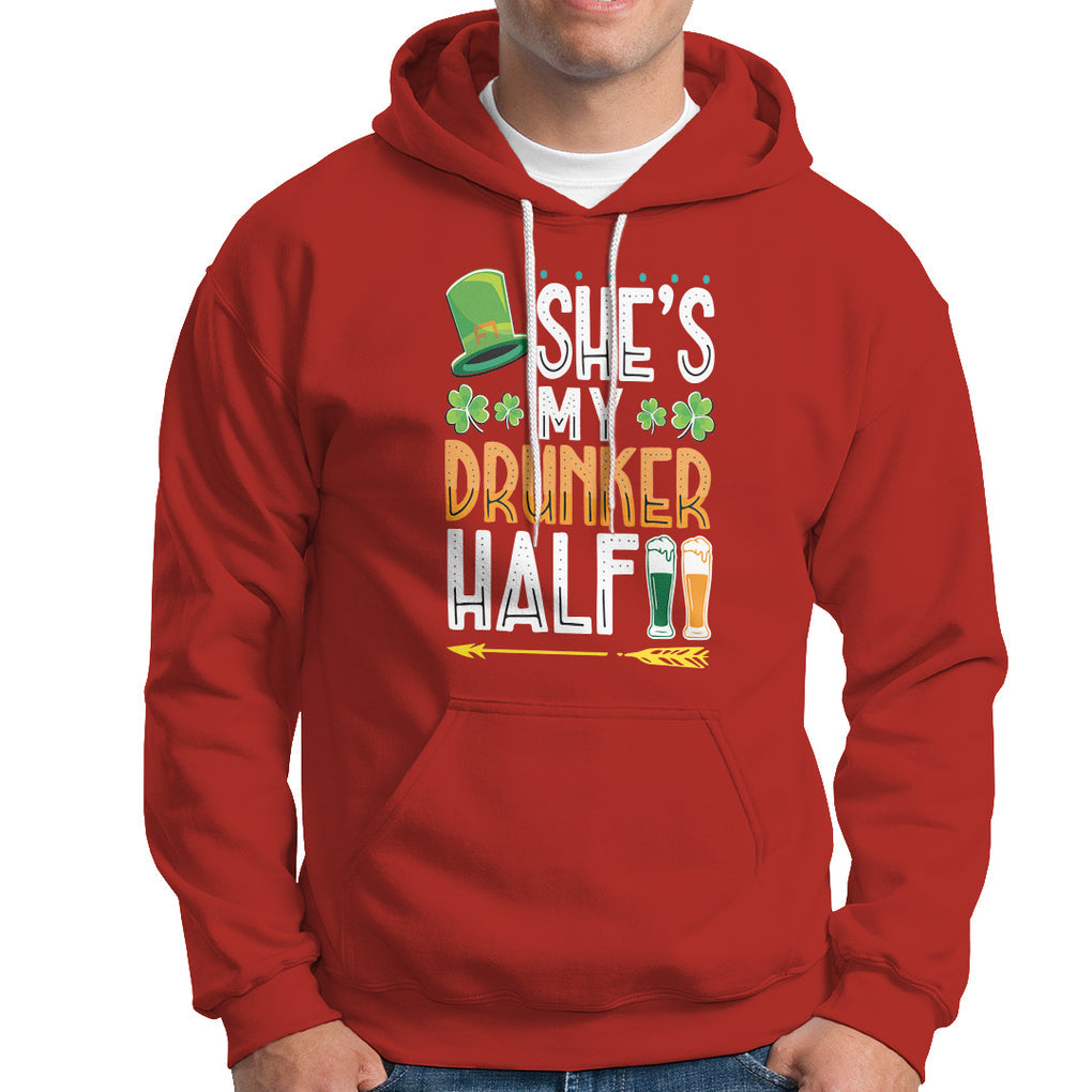 St. Patrick's Day Couple Matching Hoodie She's My Drunker Half TS09 Red Printyourwear