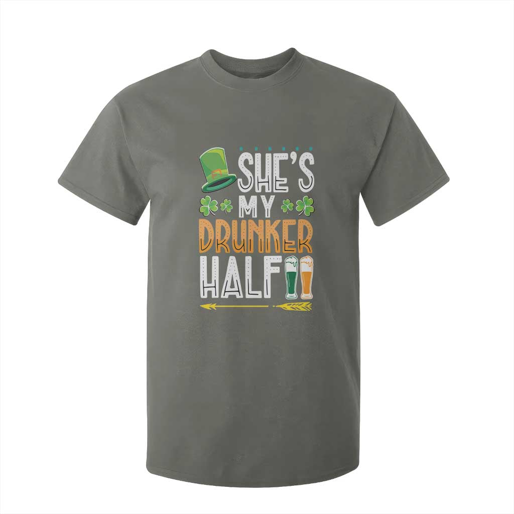 St Patrick's Day Couple Matching T Shirt For Kid She's My Drunker Half TS09 Military Green Print Your Wear