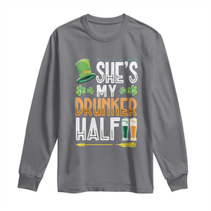 St Patrick's Day Couple Matching Long Sleeve Shirt She's My Drunker Half TS09 Charcoal Print Your Wear