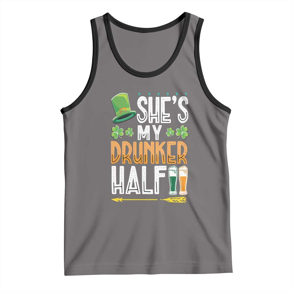 St Patrick's Day Couple Matching Tank Top She's My Drunker Half TS09 Deep Heather Black Print Your Wear