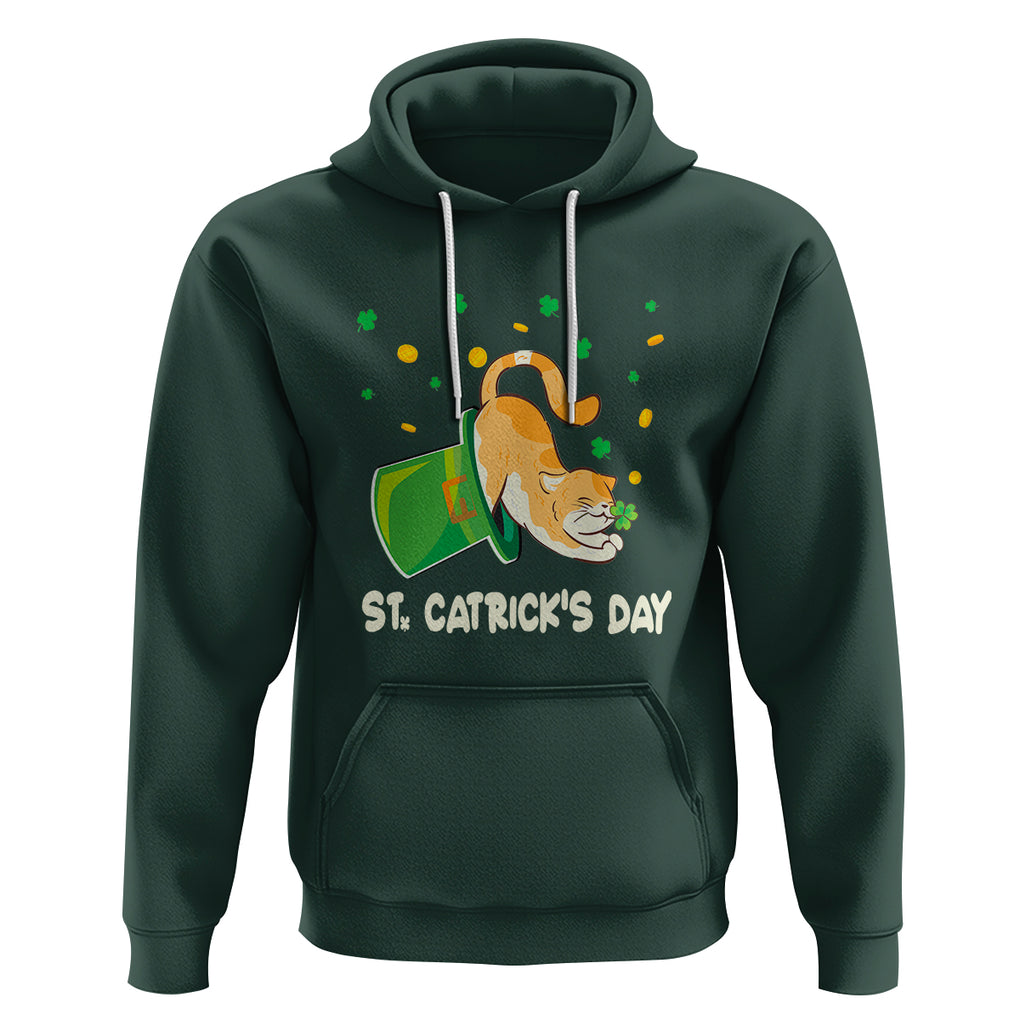 Happy Patrick's Day Cat Lover Hoodie St.Catrick's Lucky Cat Shamrock Hat TS09 Dark Forest Green Printyourwear