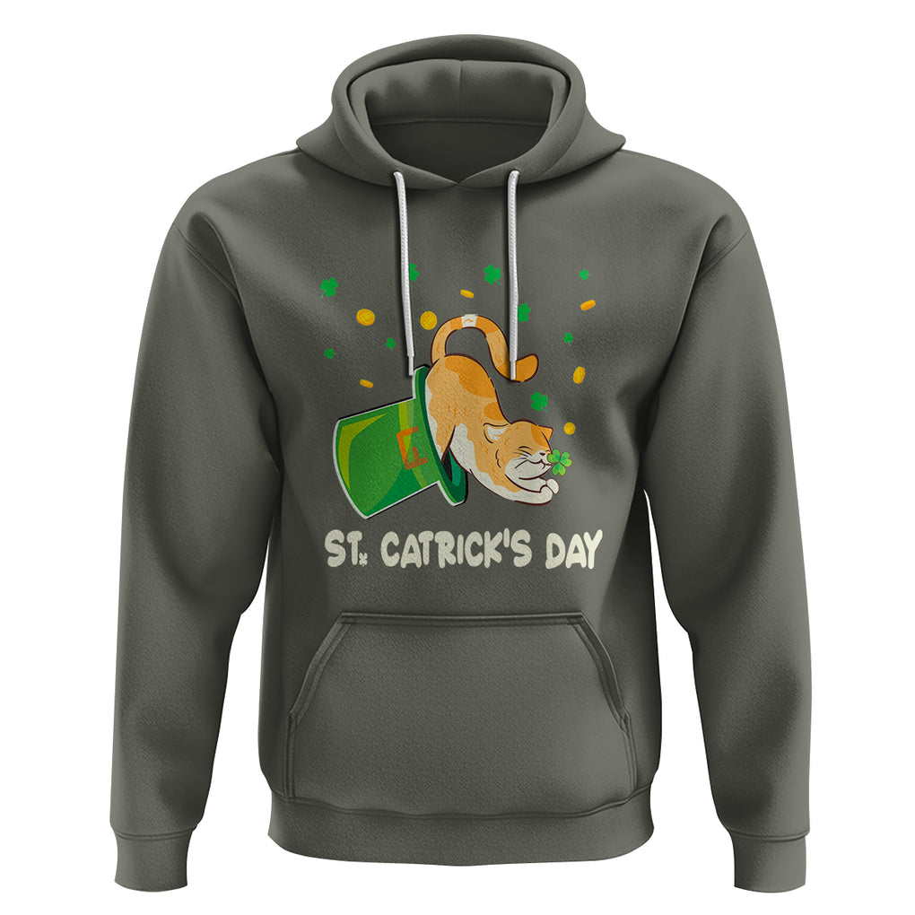 Happy Patrick's Day Cat Lover Hoodie St.Catrick's Lucky Cat Shamrock Hat TS09 Military Green Printyourwear
