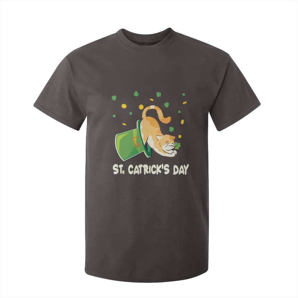 St Patrick's Day T Shirt For Kid Happy St.Catrick's Lucky Cat Shamrock Hat TS09 Dark Chocolate Print Your Wear