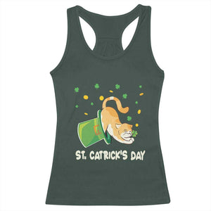 St Patrick's Day Racerback Tank Top Happy St.Catrick's Lucky Cat Shamrock Hat TS09 Dark Forest Green Print Your Wear