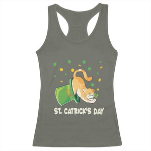 St Patrick's Day Racerback Tank Top Happy St.Catrick's Lucky Cat Shamrock Hat TS09 Military Green Print Your Wear
