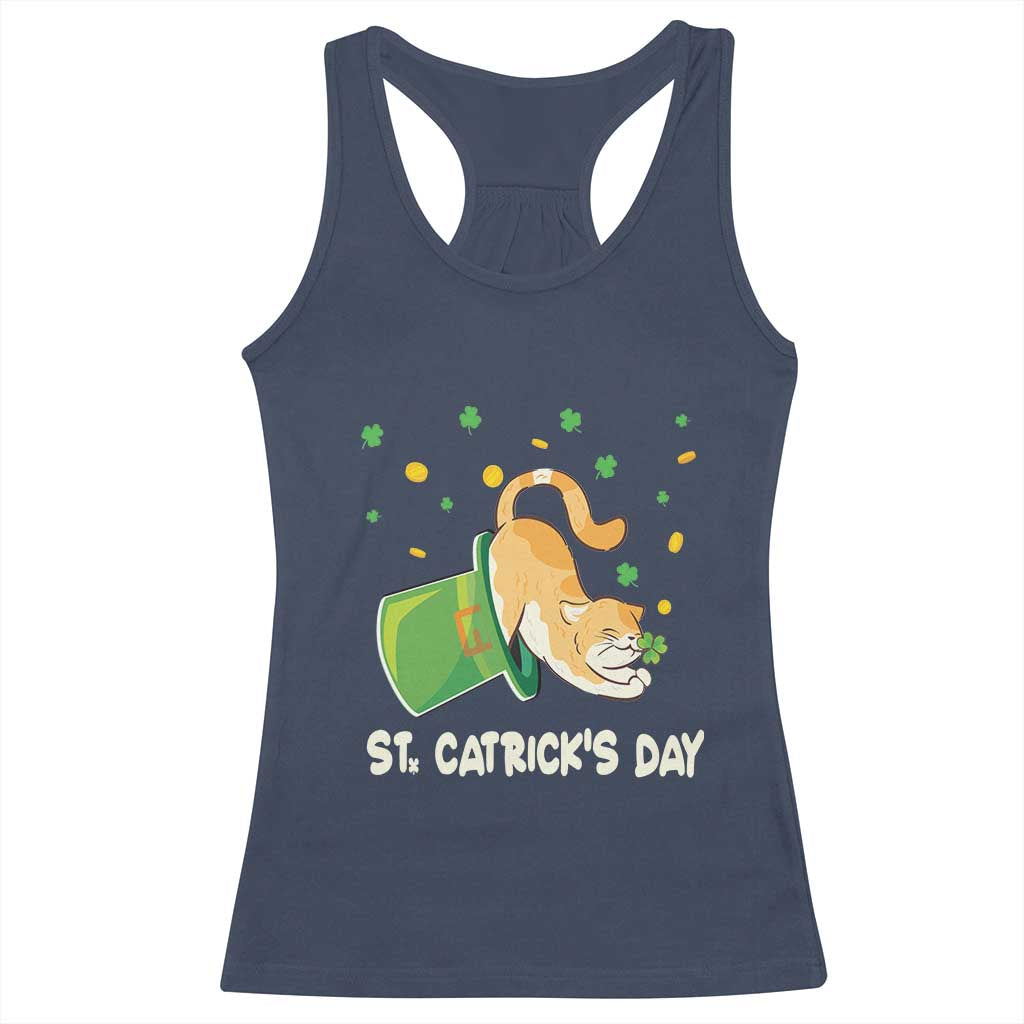 St Patrick's Day Racerback Tank Top Happy St.Catrick's Lucky Cat Shamrock Hat TS09 Navy Print Your Wear