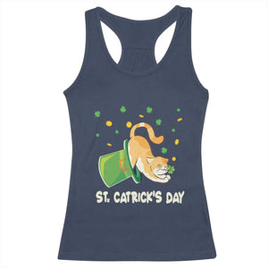 St Patrick's Day Racerback Tank Top Happy St.Catrick's Lucky Cat Shamrock Hat TS09 Navy Print Your Wear