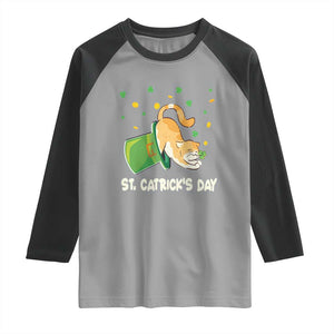 St Patrick's Day Raglan Shirt Happy St.Catrick's Lucky Cat Shamrock Hat TS09 Sport Gray Black Print Your Wear