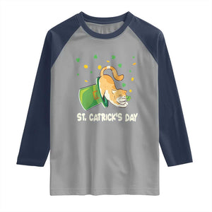 St Patrick's Day Raglan Shirt Happy St.Catrick's Lucky Cat Shamrock Hat TS09 Sport Gray Navy Print Your Wear