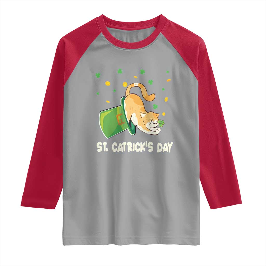 St Patrick's Day Raglan Shirt Happy St.Catrick's Lucky Cat Shamrock Hat TS09 Sport Gray Red Print Your Wear
