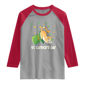 St Patrick's Day Raglan Shirt Happy St.Catrick's Lucky Cat Shamrock Hat TS09 Sport Gray Red Print Your Wear