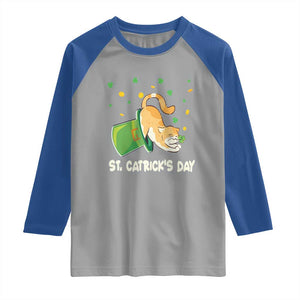 St Patrick's Day Raglan Shirt Happy St.Catrick's Lucky Cat Shamrock Hat TS09 Sport Gray Royal Print Your Wear