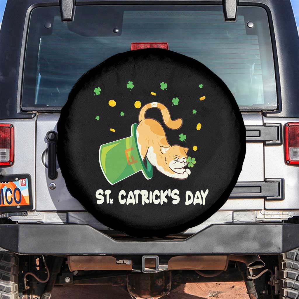 St Patrick's Day Spare Tire Cover Happy St.Catrick's Lucky Cat Shamrock Hat TS09 No hole Black Print Your Wear