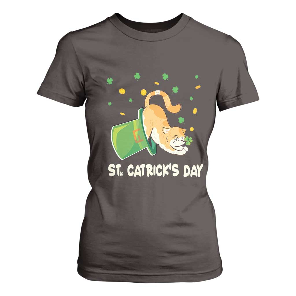 St Patrick's Day T Shirt For Women Happy St.Catrick's Lucky Cat Shamrock Hat TS09 Dark Chocolate Print Your Wear