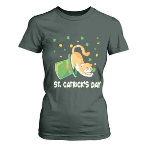 St Patrick's Day T Shirt For Women Happy St.Catrick's Lucky Cat Shamrock Hat TS09 Dark Forest Green Print Your Wear