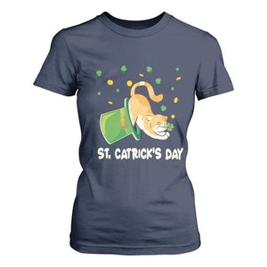 St Patrick's Day T Shirt For Women Happy St.Catrick's Lucky Cat Shamrock Hat TS09 Navy Print Your Wear