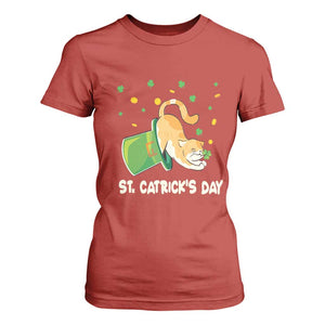 St Patrick's Day T Shirt For Women Happy St.Catrick's Lucky Cat Shamrock Hat TS09 Red Print Your Wear