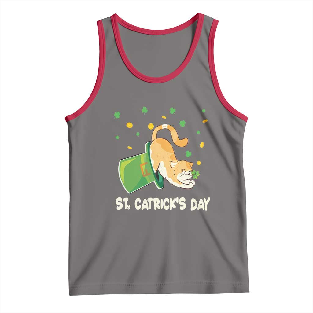 St Patrick's Day Tank Top Happy St.Catrick's Lucky Cat Shamrock Hat TS09 Deep Heather Red Print Your Wear