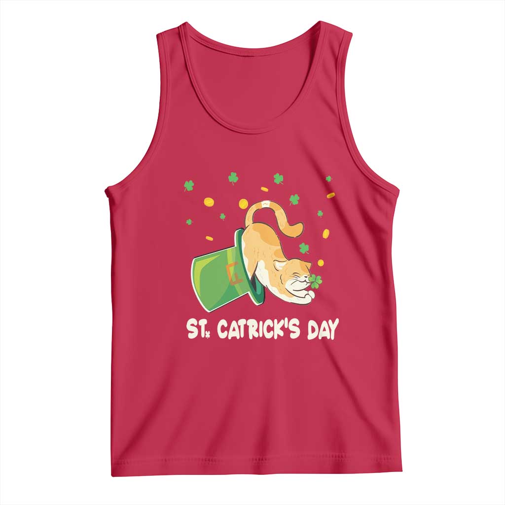 St Patrick's Day Tank Top Happy St.Catrick's Lucky Cat Shamrock Hat TS09 Red Print Your Wear