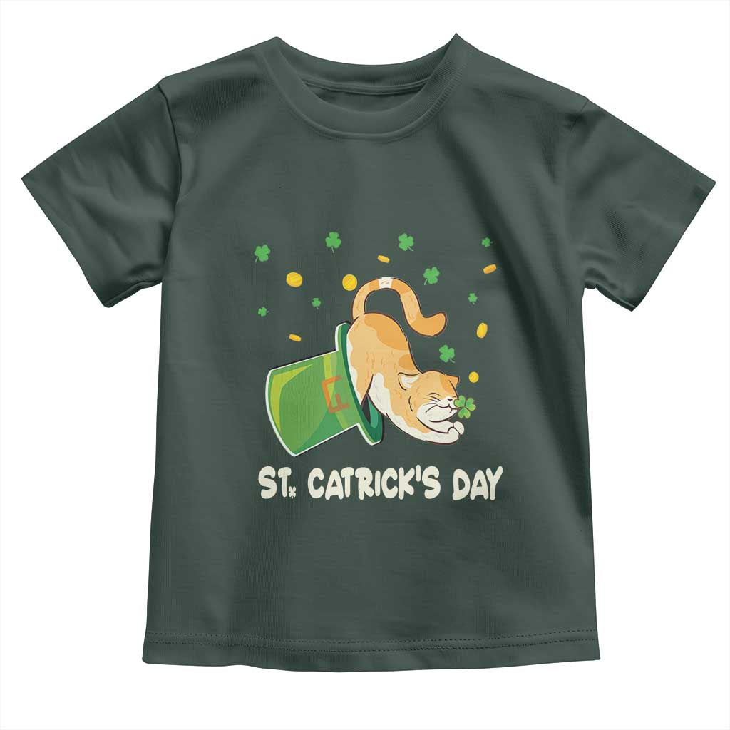 St Patrick's Day Toddler T Shirt Happy St.Catrick's Lucky Cat Shamrock Hat TS09 Dark Forest Green Print Your Wear