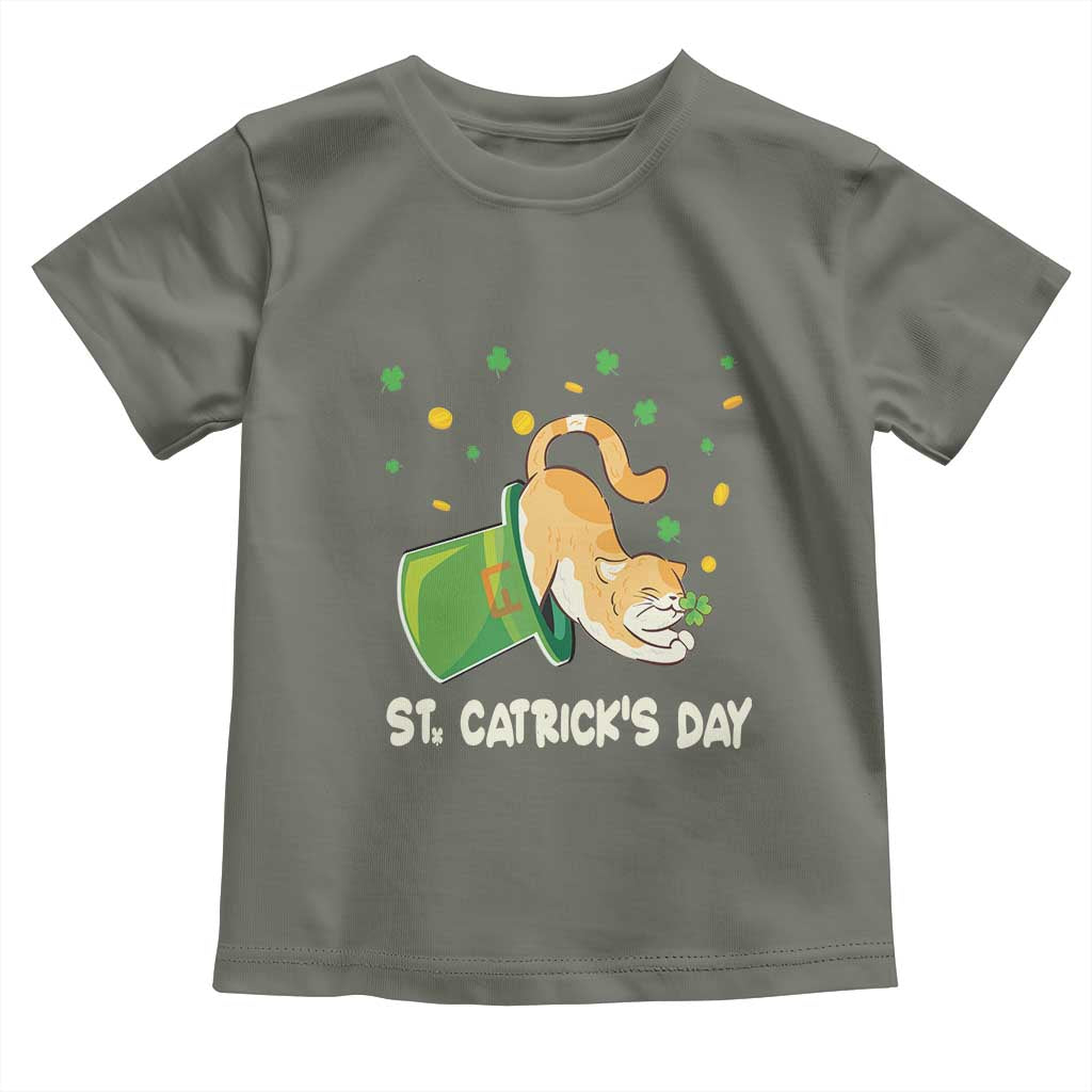 St Patrick's Day Toddler T Shirt Happy St.Catrick's Lucky Cat Shamrock Hat TS09 Military Green Print Your Wear