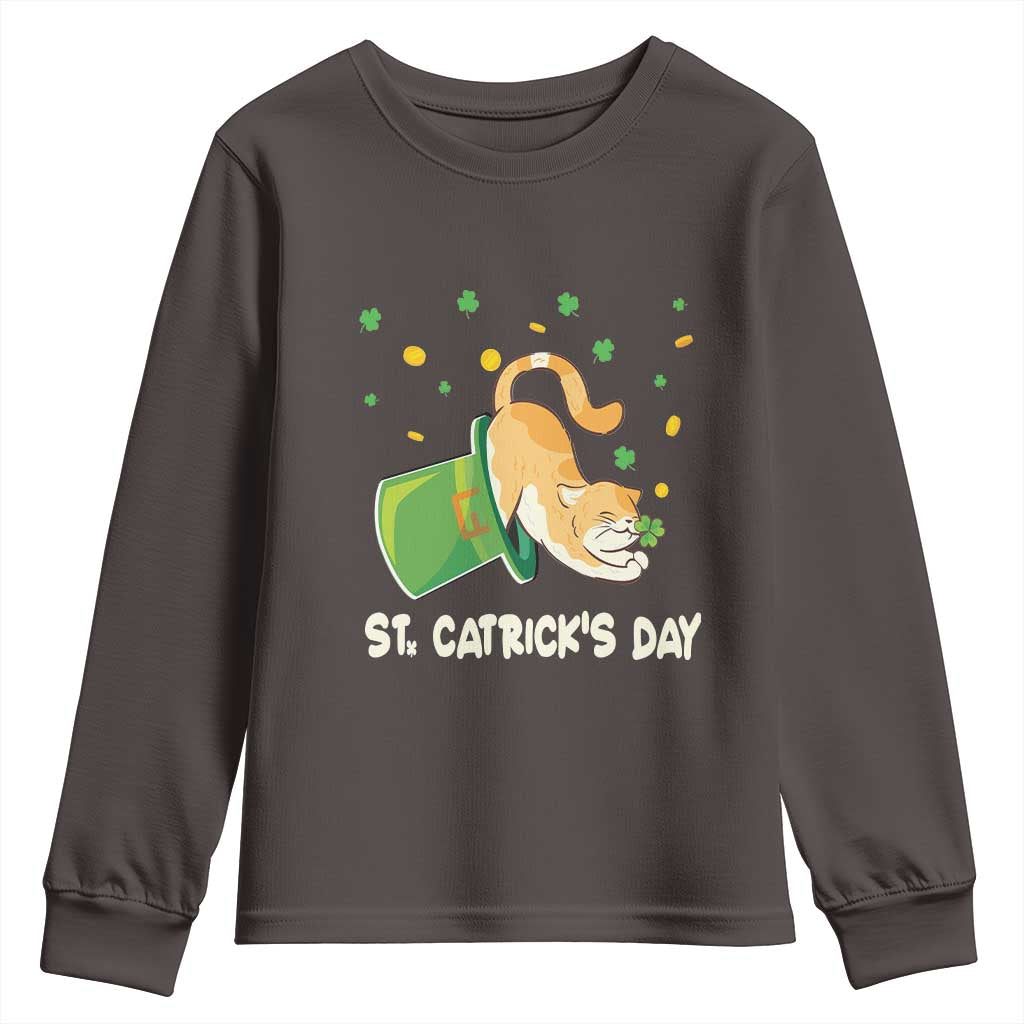 St Patrick's Day Youth Sweatshirt Happy St.Catrick's Lucky Cat Shamrock Hat TS09 Dark Chocolate Print Your Wear