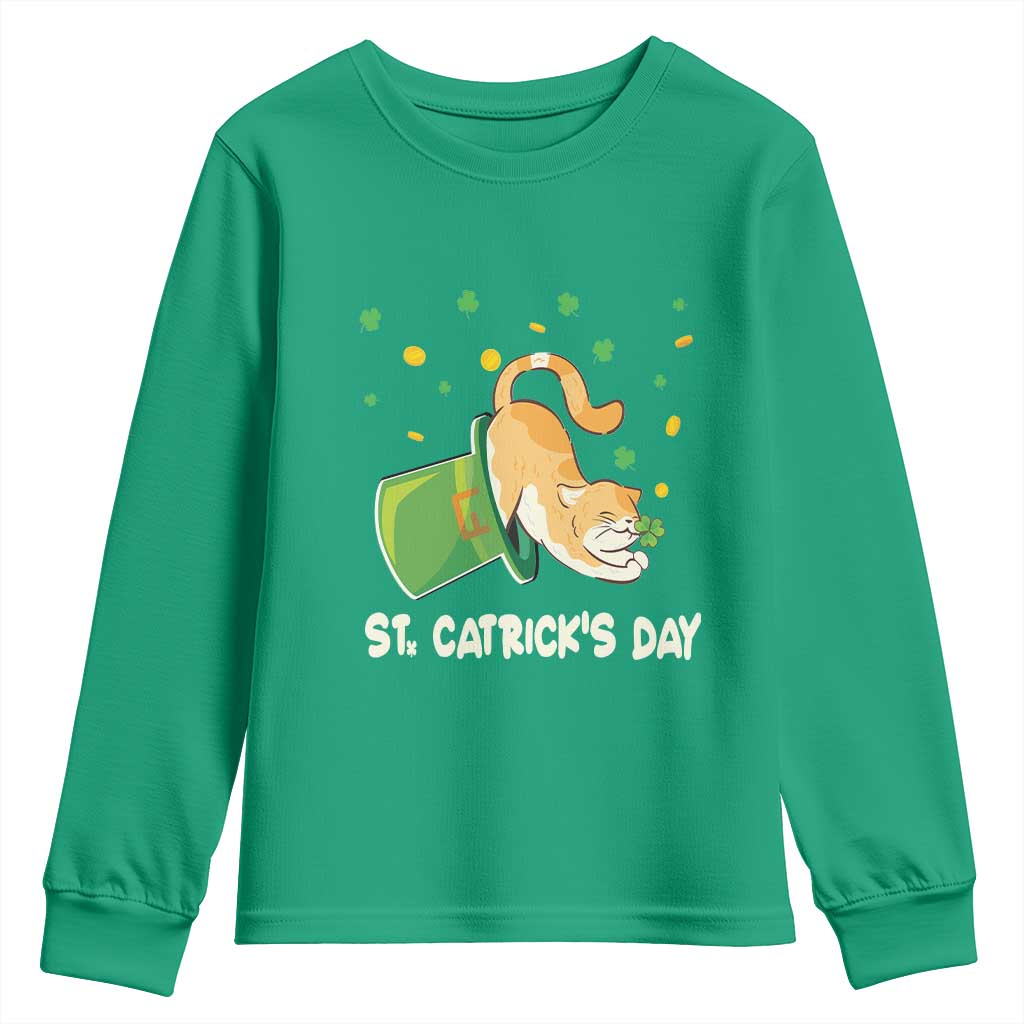 St Patrick's Day Youth Sweatshirt Happy St.Catrick's Lucky Cat Shamrock Hat TS09 Irish Green Print Your Wear
