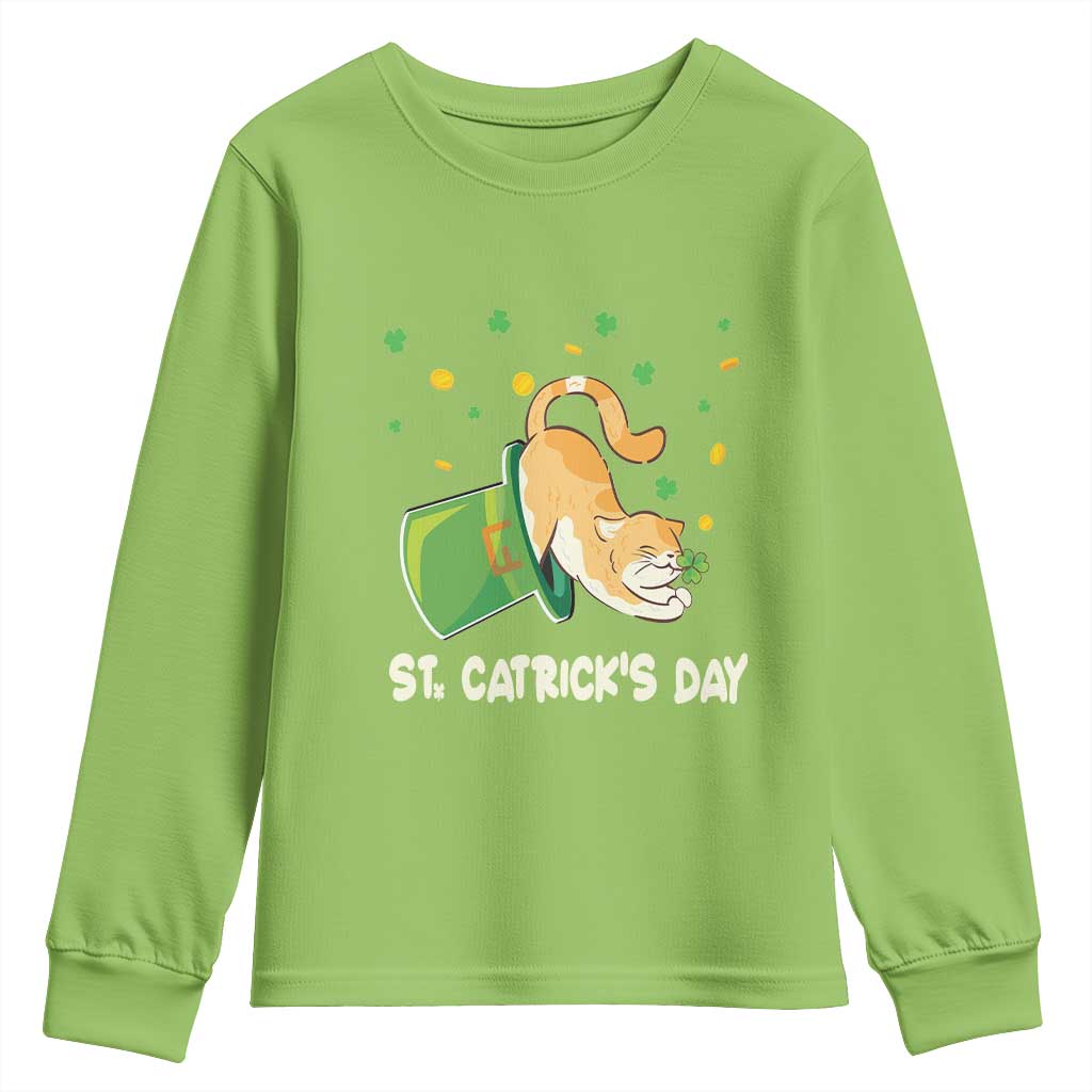 St Patrick's Day Youth Sweatshirt Happy St.Catrick's Lucky Cat Shamrock Hat TS09 Lime Print Your Wear
