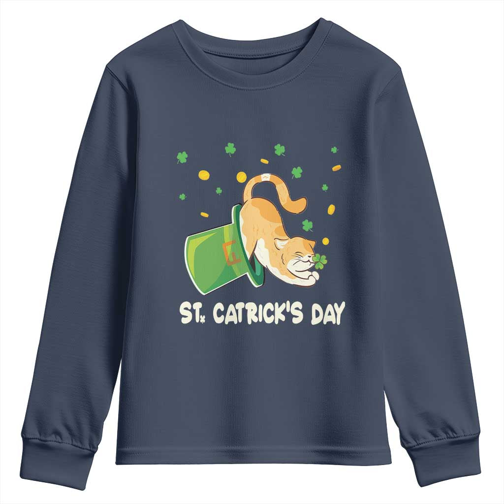 St Patrick's Day Youth Sweatshirt Happy St.Catrick's Lucky Cat Shamrock Hat TS09 Navy Print Your Wear
