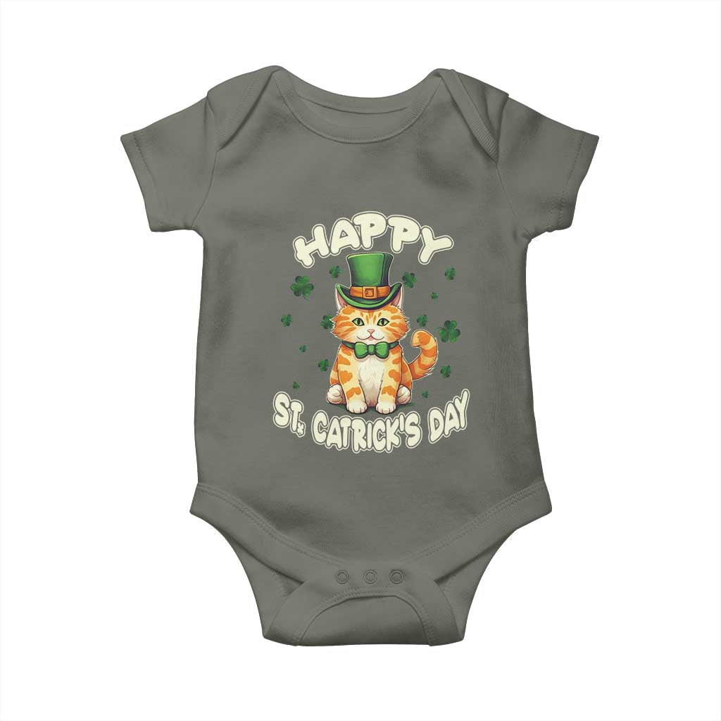 St Patrick's Day Baby Onesie Happy St.Catrick's Lucky Cat Shamrock Cute Kitty TS09 Military Green Print Your Wear