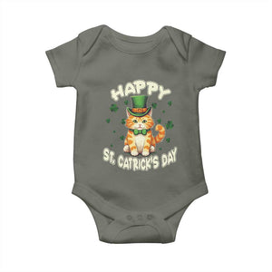 St Patrick's Day Baby Onesie Happy St.Catrick's Lucky Cat Shamrock Cute Kitty TS09 Military Green Print Your Wear