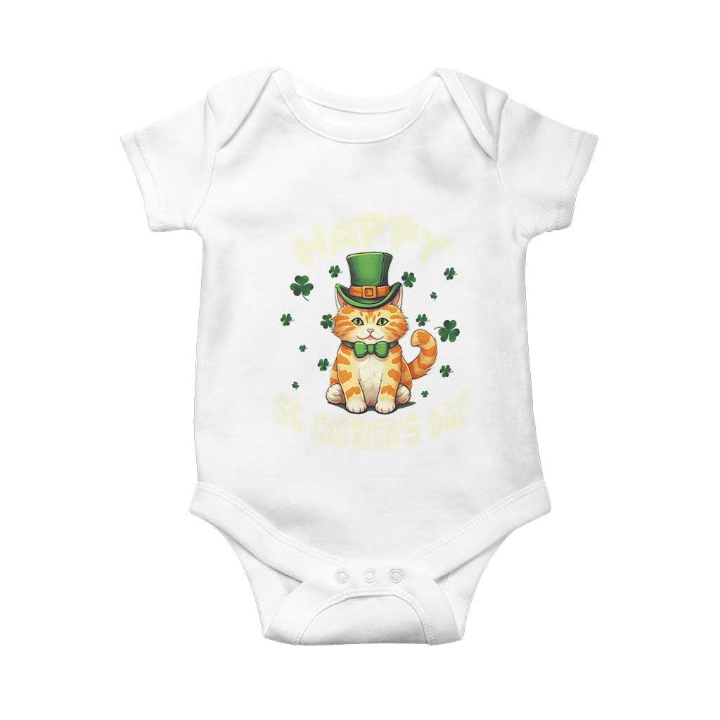 St Patrick's Day Baby Onesie Happy St.Catrick's Lucky Cat Shamrock Cute Kitty TS09 White Print Your Wear