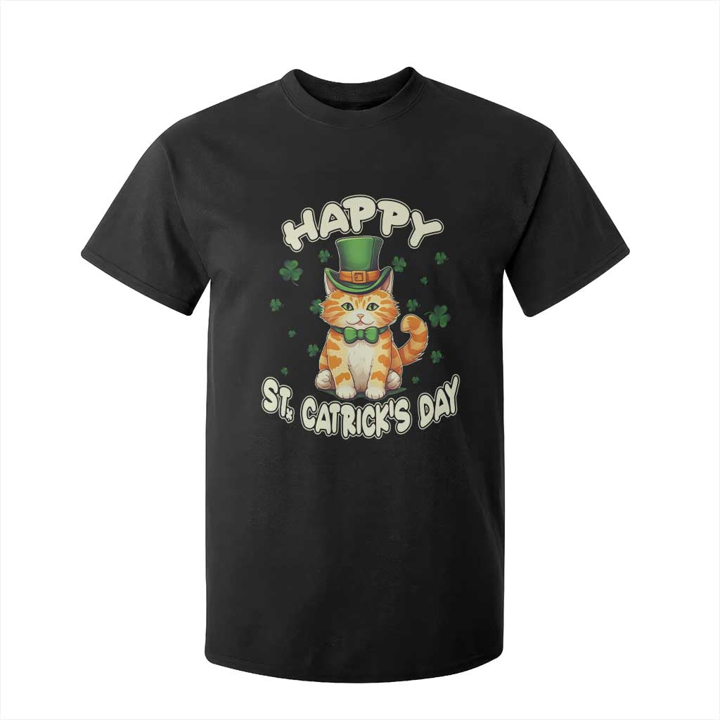 St Patrick's Day T Shirt For Kid Happy St.Catrick's Lucky Cat Shamrock Cute Kitty TS09 Black Print Your Wear