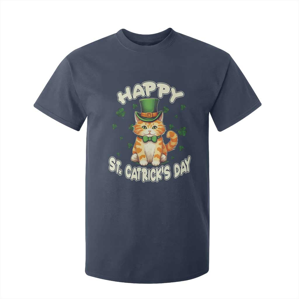St Patrick's Day T Shirt For Kid Happy St.Catrick's Lucky Cat Shamrock Cute Kitty TS09 Navy Print Your Wear