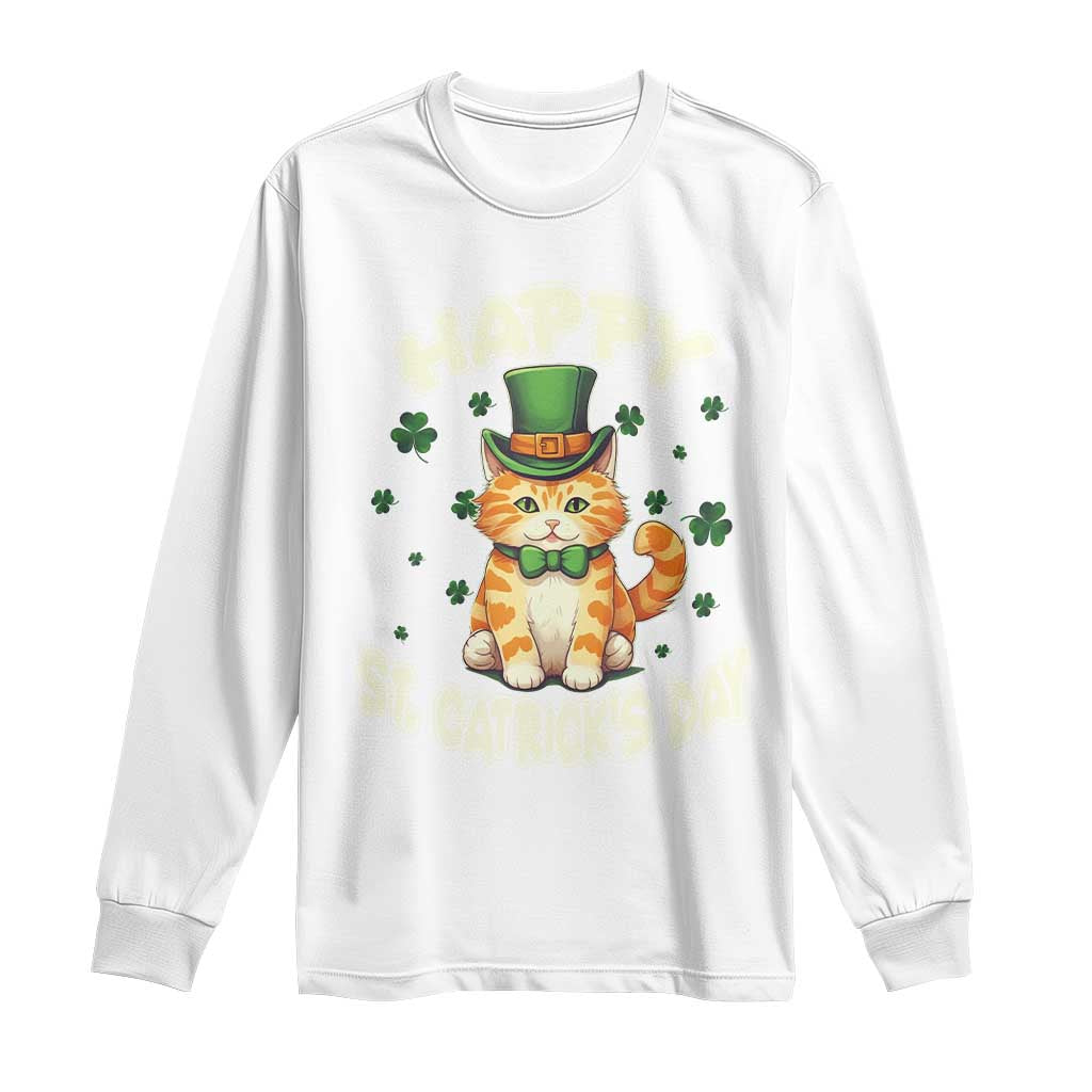 St Patrick's Day Long Sleeve Shirt Happy St.Catrick's Lucky Cat Shamrock Cute Kitty TS09 White Print Your Wear