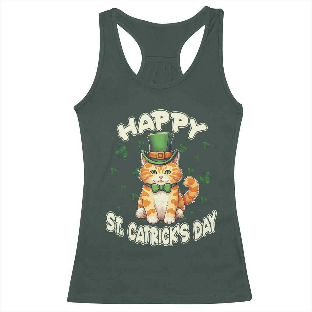 St Patrick's Day Racerback Tank Top Happy St.Catrick's Lucky Cat Shamrock Cute Kitty TS09 Dark Forest Green Print Your Wear