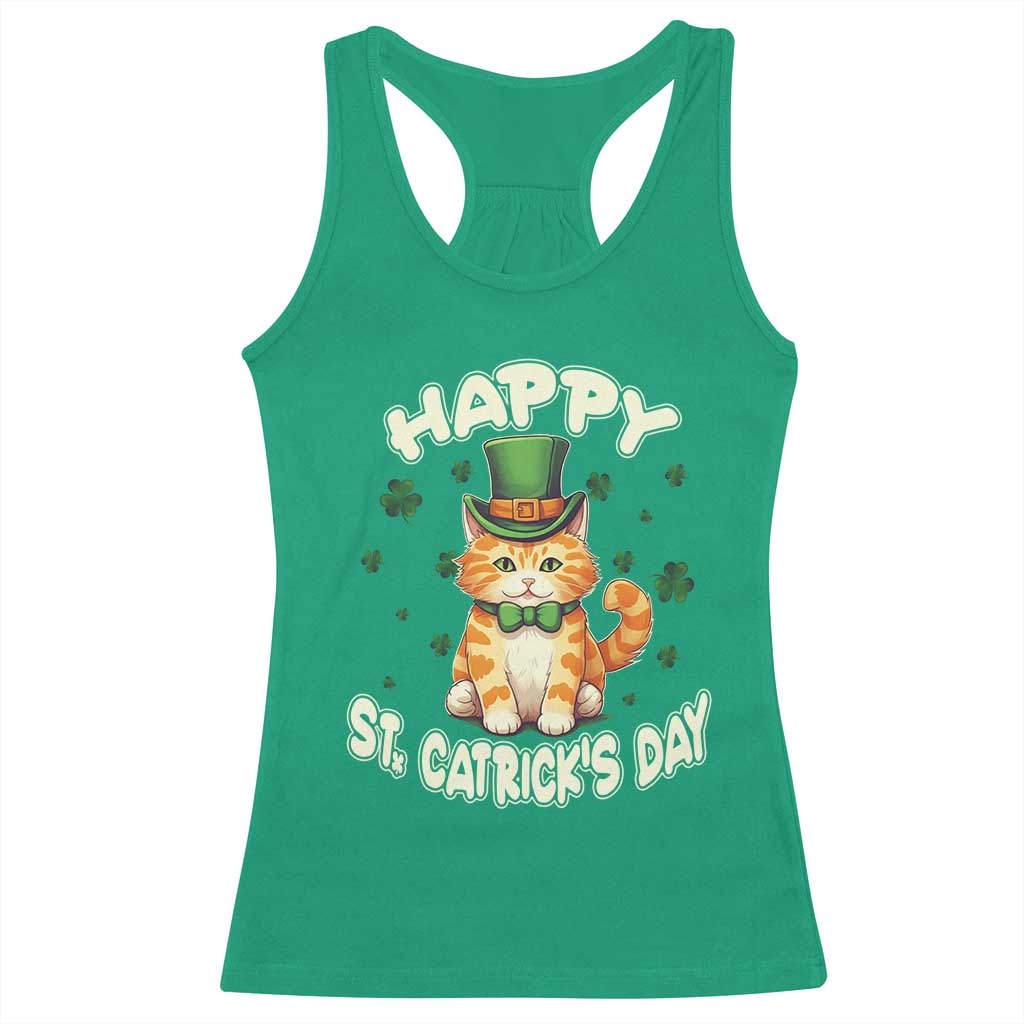 St Patrick's Day Racerback Tank Top Happy St.Catrick's Lucky Cat Shamrock Cute Kitty TS09 Irish Green Print Your Wear