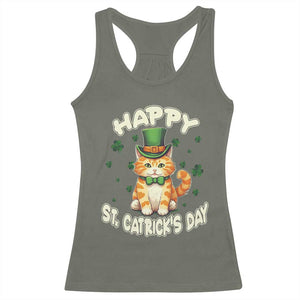 St Patrick's Day Racerback Tank Top Happy St.Catrick's Lucky Cat Shamrock Cute Kitty TS09 Military Green Print Your Wear