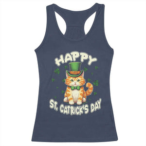 St Patrick's Day Racerback Tank Top Happy St.Catrick's Lucky Cat Shamrock Cute Kitty TS09 Navy Print Your Wear