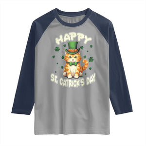 St Patrick's Day Raglan Shirt Happy St.Catrick's Lucky Cat Shamrock Cute Kitty TS09 Sport Gray Navy Print Your Wear