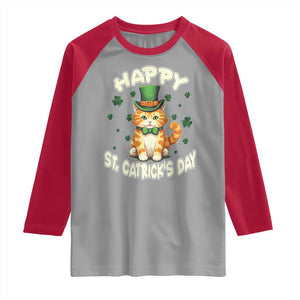 St Patrick's Day Raglan Shirt Happy St.Catrick's Lucky Cat Shamrock Cute Kitty TS09 Sport Gray Red Print Your Wear