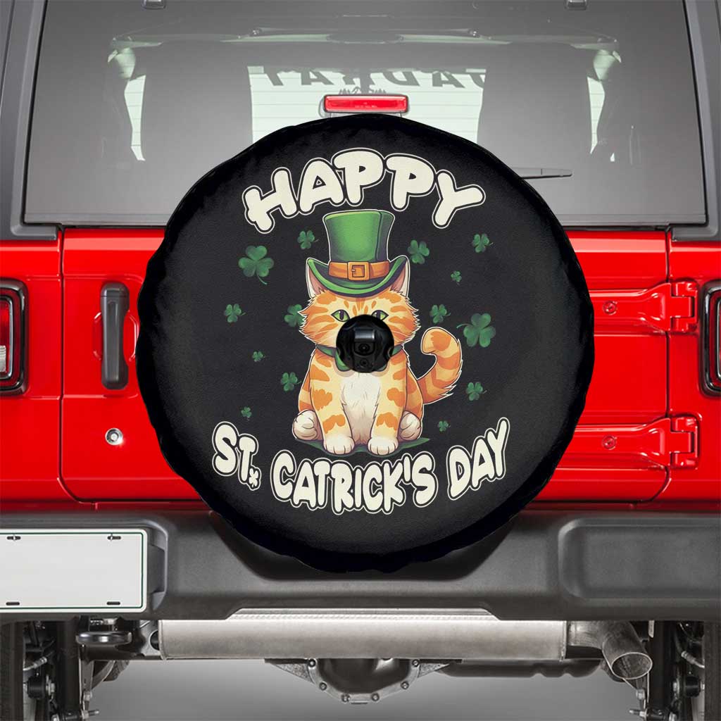 St Patrick's Day Spare Tire Cover Happy St.Catrick's Lucky Cat Shamrock Cute Kitty TS09 Black Print Your Wear