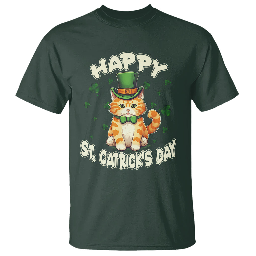 St.Patrick's Day Cat Lover T Shirt Happy St.Catrick's Lucky Cat Shamrock Cute Kitty TS09 Dark Forest Green Printyourwear