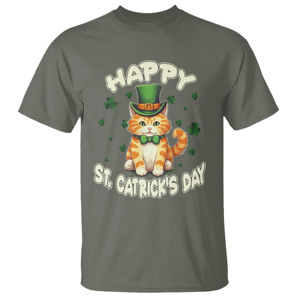 St.Patrick's Day Cat Lover T Shirt Happy St.Catrick's Lucky Cat Shamrock Cute Kitty TS09 Military Green Printyourwear