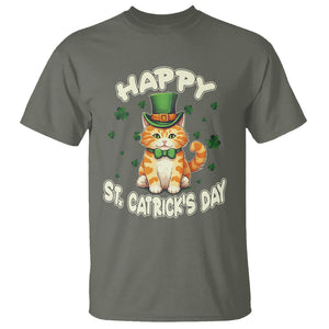 St.Patrick's Day Cat Lover T Shirt Happy St.Catrick's Lucky Cat Shamrock Cute Kitty TS09 Military Green Printyourwear